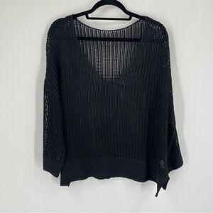 Shein Women’s V Neck Ling Sleeve Cage Knit Seethru Black Sweater size 0XL